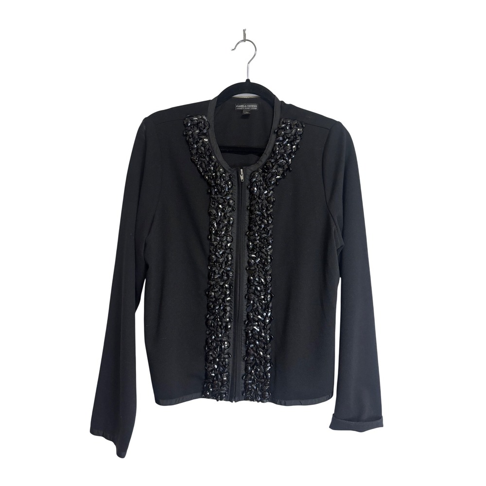 Women's Black Pamela Dennis Private Client Beaded Black Cardigan, Women's Size L